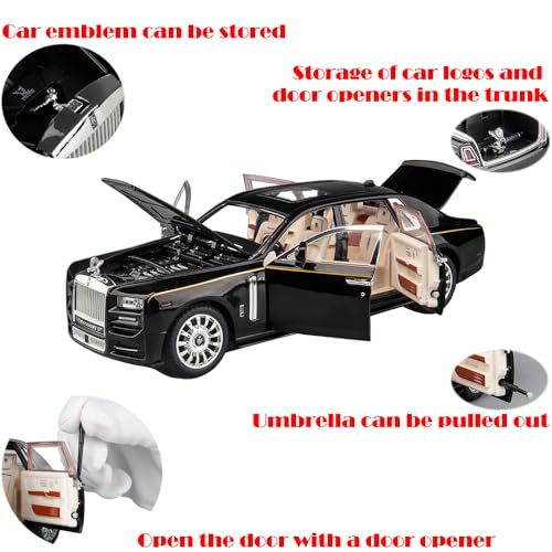 Modelo de coche Rolls-Royce Phantom 1:24 negro con luces y sonido miniatura 2