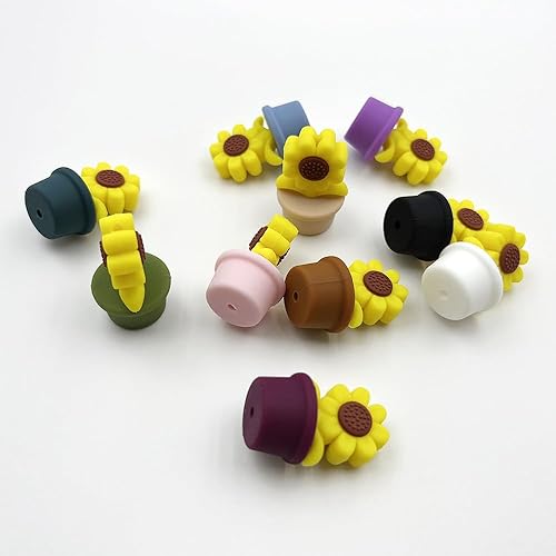 Miniatura 6 de 10 cuentas focales de girasol para bolígrafos, cuentas de silicona de flores 3D para hacer llavero, cordón, pulsera, bolso, dijes para manualidades,