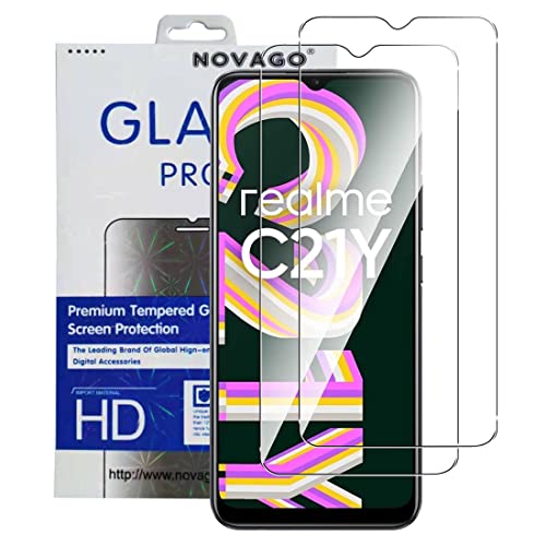 NOVAGO Compatible con Realme C25 Y/Realme C21 Y – Pack de 2 protectores de cristal templado ultrarresistente a los golpes y a la explosión de pantalla (transparente)