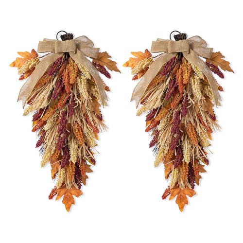 Glitzhome 2 Pcs 28'' Artificial Fall Teardrop Swags, Autumn Harvest