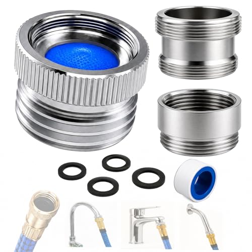 XNTONG Faucet Adapter with Aerator Sink Faucet to Garden Hose Adapter Chrome Brass Faucet to Hose Adapter Fits G1/2 Female 55/64 Female and 15/16 Male to 3/4 GHT with Washers and PTFE Tape