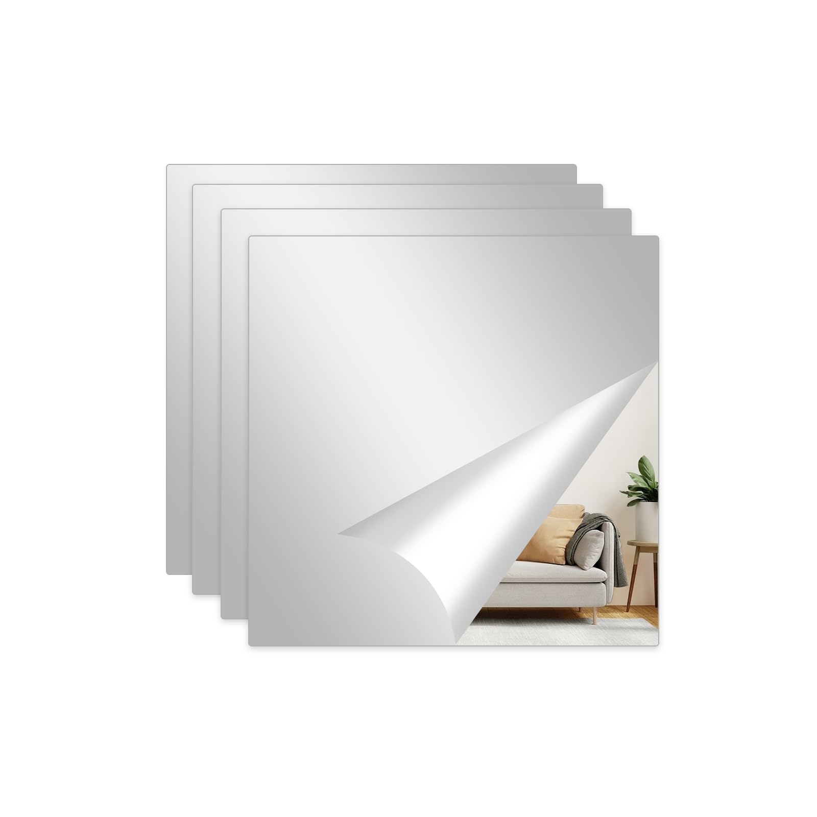 SETROVIC 4-pack 20 X 20 Cm / 8 X 8 Inch Spiegeltegels Zelfklevende Klevende Spiegel Spiegelwand Spiegelwand Kleine Spiegel Om Op Te Plakken Klevende Spiegel Voor Kast Zand Tatoeage Badkamer