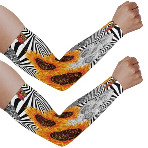 Eativisa Gardening Sleeves for Women Men Arm Sleeves Sunflower Skull Zebra Anti-Slip Defense Sun Protection Sleeves Breathable UV Cooling Farmer Sleeves Cover Arms for Sport Outdoor Running