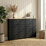 DuraTherm® Radiator Cover Black Painted MDF Cabinet Horizontal Slat Storage Drawers & Shelf, Radiator Furniture Cabinets for Office Hallway Living Room Bedroom, Medium (H: 96cm / W: 111.5cm / D: 19cm)