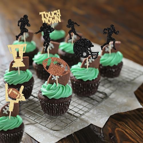Ephlyn EPH-2022-141-3 36Pcs Rugby Ball Cupcake Toppers Glitter Trophy American Football Cupcake Picks Touchdown Player Cake Decorations For Super Bowl Rugby Sports Theme Baby Shower Kids Birthday Party Supplies thumb #3