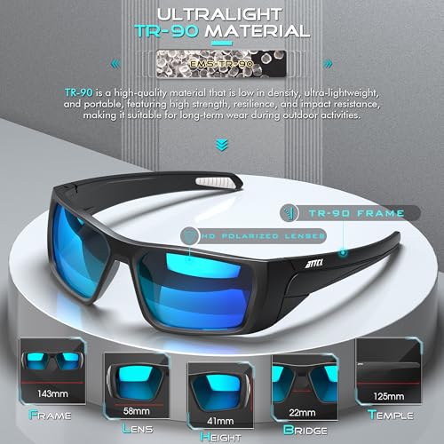 ATTCL Men's Fishing Sunglasses Polarized UV400 Protection - Ultralight TR90 Frame Rectangle Sports Glasses2