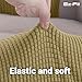 2 Pc Anti-Slip Spandex Stretch Fabric Sofa Armrest Cover Set Recliner,Armchair,Couch Armrest Protector for Upholstered Furniture Fitted Jacquard Design Material |Strapless with Free PINS (Beige)
