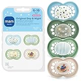 MAM Original Baby Pacifiers 6-16 Months, Binky for Newborn Babies, BPA-Free Skin Soft Silicone Nipple, Glows in The Dark, Developed with Medical Experts, 4 Pack, Made in Europe