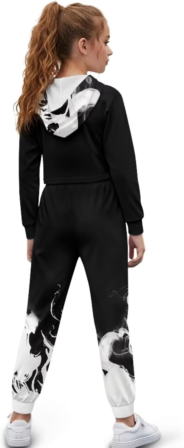 Girls 2 Piece Outfits Hoodie Matching Jogger Sweatpants Tracksuit Outfits Set for 4-13 Years