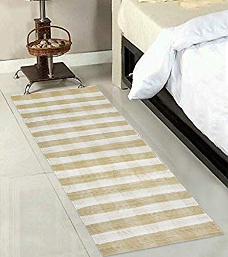 Glamburg Cotton Reversible Area Runner Rug 2' X 6' For Bedroom Living Room Kitchen Hallways Front Porch Laundry Room, Handwoven Farmhouse Floor Mat, Washable Checkered Plaid Runner Rug Beige Natural #TOP4