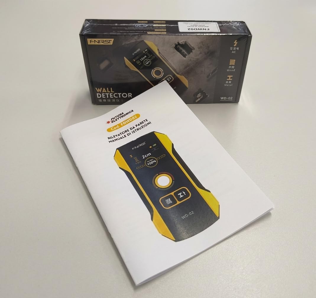 Rilevatore da Parete Professionale FNWD02 – istruzioni in Italiano - Scanner Muro per Cavi Elettrici, Tubi e Armature – Display TFT HD, USB-C, Precisione Millimetrica fino a 120 mm
