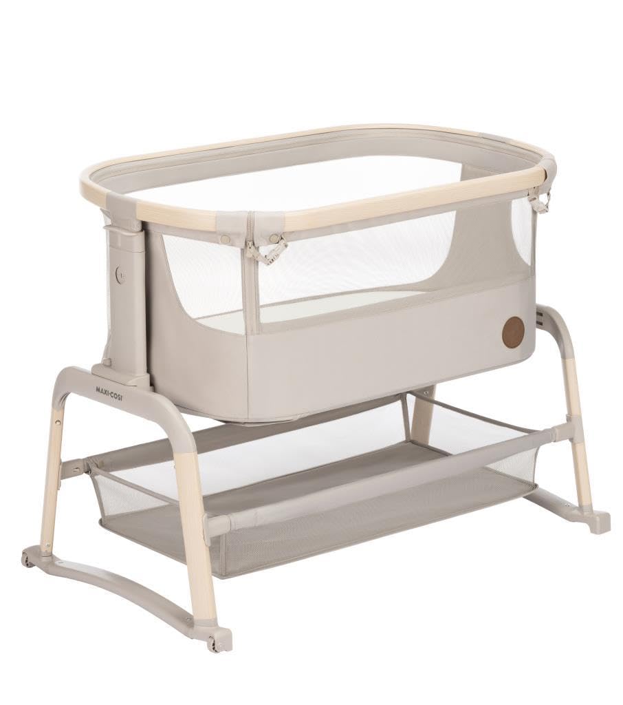 Maxi-Cosi Iora Air Lettino neonato, lettino co-sleeping con materasso imbottito, funzione dondolo, regolabile in altezza, reclinabile,tessuti riciclati ecologici e traspiranti, 0-9 kg, Beige