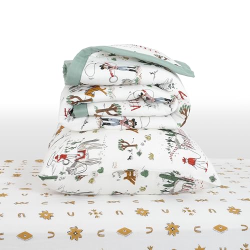 Image of Little Unicorn Toddler Bedding 3-Piece Set | Includes Comforter, Crib Sheet & Pillowcase | Soft & Breathable Muslin Fabric | for Convertible Cribs & Toddler Beds (Cow Poke)