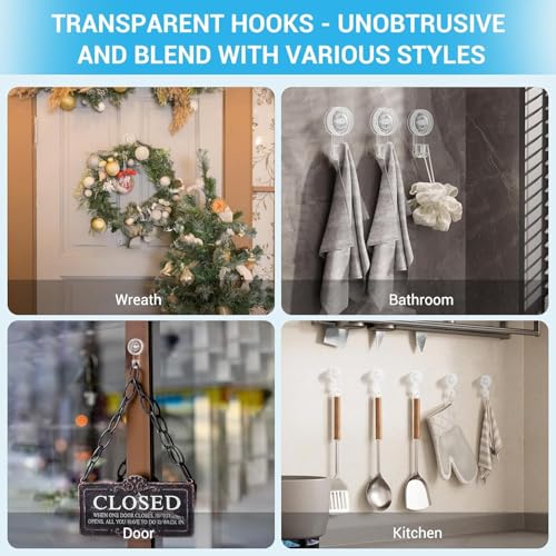 Quntis Ganchos Ventosa Fuerte 6 Piezas, Ganchos de Pared de Plástico Transparente, Ganchos Colgador Ventosas Impermeable, Ideal para Baño Cocina Ducha Ventana, Capacidad 5KG