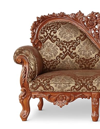 Image of Royal Carved Wooden Sofa Set | 3+1+1 Seater | Antique with Floral Tufted Velvet Upholstery With Carving Center Table| Victorian Style Furniture Tufted Sofa Set Brown 4-Piece (Design 4)