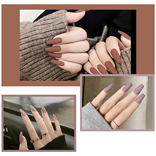 72PCS Salon Fake Nails Full Cover Matte Coffin Nails Acrylic Nails Art Tips Sets for Women, Three Colors