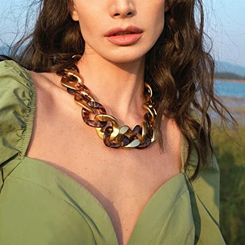 Trendy Chunky Chain Link Choker Necklace for Women,Statement Big Collar Acrylic Beads Necklace Large Fashion Necklace Vintage Punk Boho Fashion Necklace Resin Light weight Handmade Jewelry2