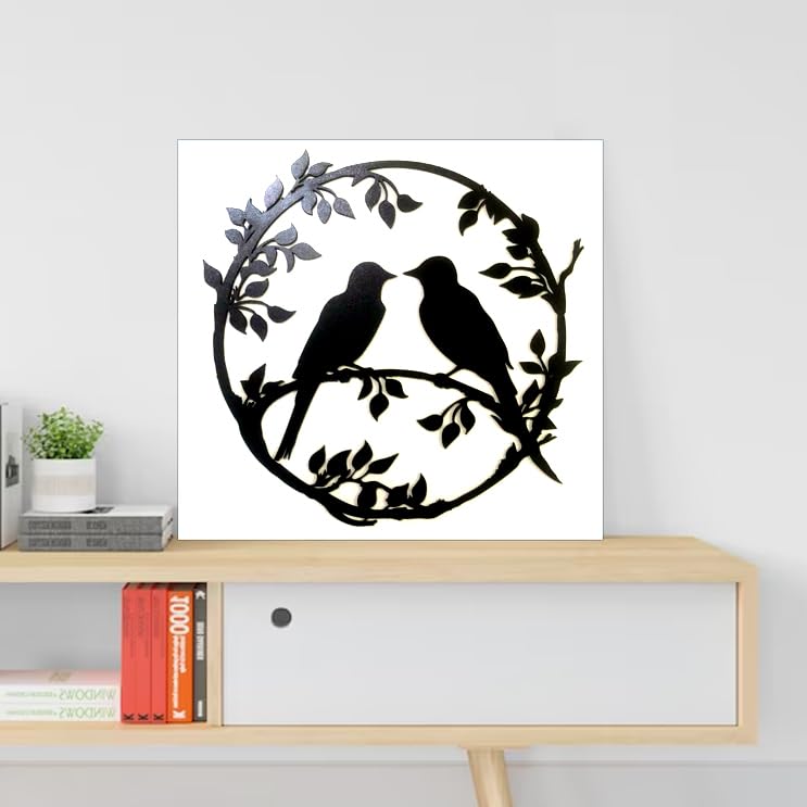 Panel Decorativo Pareja de Pájaros de Madera para Pared - Escultura en Madera Para Regalo Enamorados Novios - 40 x 43 cm