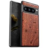 Carveit Wood Case for Pixel 8 Pro Case [Natural Wood & Black Soft TPU] Shockproof Protective Unique Wooden Cover Compatible with Google Pixel 8 Pro (Motherboard-Rosy)