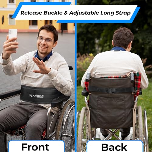 Image of OTICA Wheelchair Safety Belt, Adjustable Length - Black Anti-Slip and Anti-Fall Wheelchair Strap Seat Belt, Extra Long Size-Suitable for Obese People (Black, Wheelchair Safety Belt With Pad)