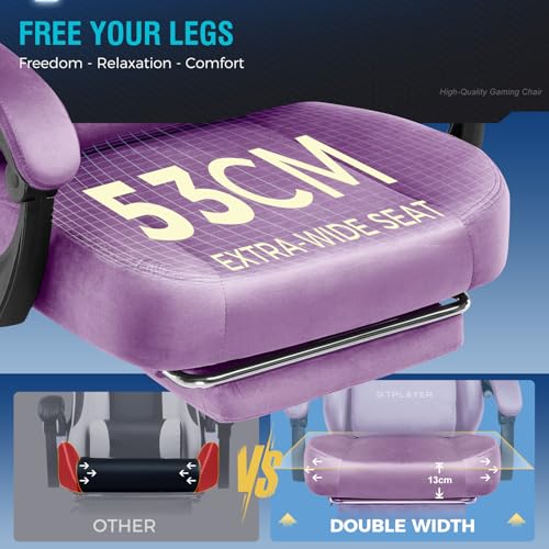 Image of GTPLAYER Gaming Chair Fabric with Pocket Spring Cushion, High Back Ergonomic Computer Chair with Footrest for Adults Lumbar Support Swivel Game Chair for Office Gaming 350LBS, Light Purple
