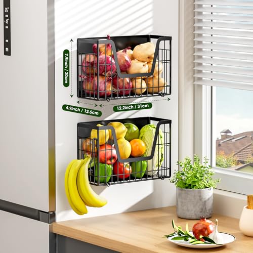 Image of 2 Pack Magnetic Shelf for Fridge, Fruit Potato & Onion Storage Bins | Magnetic Baskets for Fridge Shelves, Side of Fridge Storage Magnetic Spice Rack for Refrigerator Kitchen Laundry Organizer