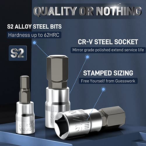 DISEN 32-Piece HEX Bit Socket Set, SAE & Metric Allen Wrench Socket Set with Enhanced Storage Case, Premium Heat Treated Chrome Vanadium Steel & S2 Alloy Steel