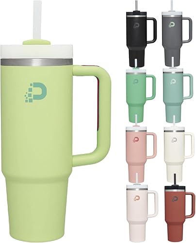 Vaso de 30 oz30.1 fl oz con asa, tapa, popote y funda de silicona, reutilizable, de doble pared, al vacío, de acero inoxidable 188, taza de viaje