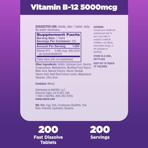 image for Natrol Vitamin B12 5,000 mcg, Fast Dissolve Vitamin B12 Supplement Sup