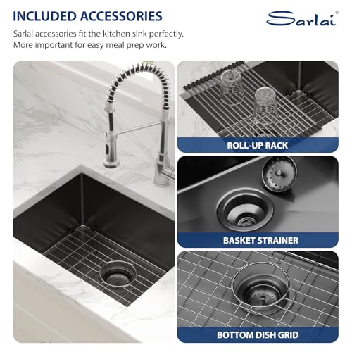 Sarlai Undermount Bar Sink Black - 23 x 18 inch Bar Prep Kitchen Sink Gunmetal Black 16 Gauge Stainless Steel 23X18 Single Bowl 10 Inch Deep Basin Sink by Sarlai - Used condition - Image 7