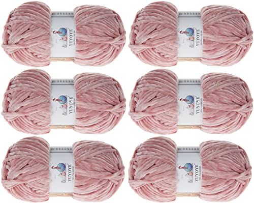 Yuyoye 100% Micro Polyester Soft Velvet Yarn Blanket Yarn For Crochet And Knitting, Chenille Yarn -05Rubber Pink-6Pack #TOP27