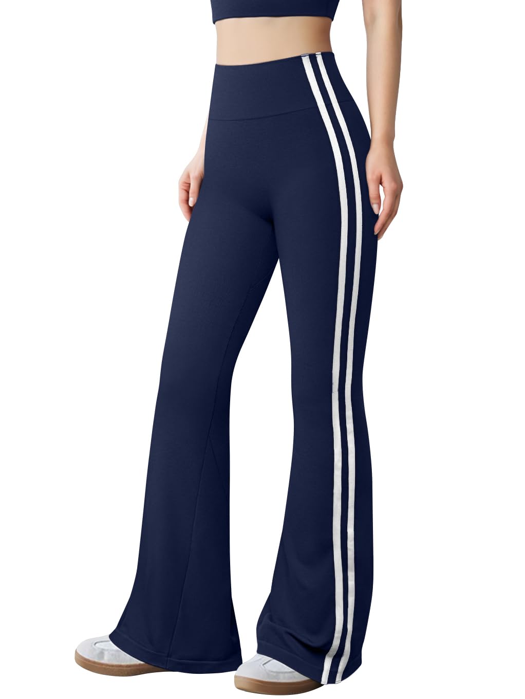 OQQ Yoga Pants Women High Waist Stripes Soft Casual Stretch Flared Bottoms Trousers