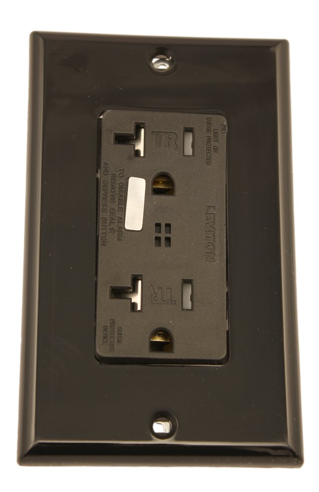 Leviton 20 Amp, 125 Volt, Tamper Resistant, Decora Plus Duplex Surge Suppressor Receptacle, Straight Blade, Commercial Grade, Self Grounding, T7380-E, Black