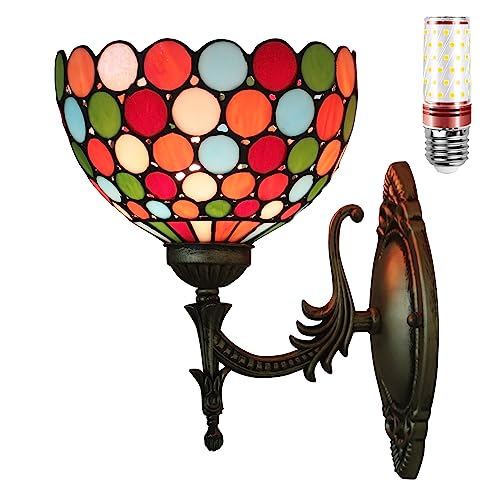 Tiffany - Lámparas de pared de vidrieras para dormitorio y sala de estar, elegante aplique con bombilla, luces decorativas de pared para mesita de noche, decoración vintage para el hogar