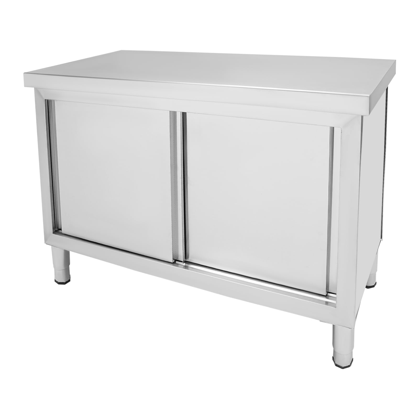 Mesa de trabajo de acero inoxidable, armario de 2 niveles de acero inoxidable con estante inferior y puertas correderas, mesa de cocina, banco de trabajo, encimera para cocinas, hoteles,