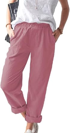 WROLEM Womens Straight Pants Elastic Waist Casual Trousers Pants with Pockets