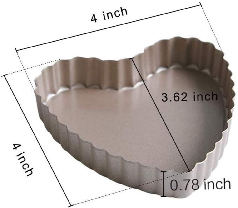 Juego de 4 moldes para Tarta de Quiche de 4 Pulgadas, Molde Desmontable para flan Estriado/Tarta con Fondo Desmontable, en Forma de corazón, Revestimiento Antiadherente, 4 Piezas
