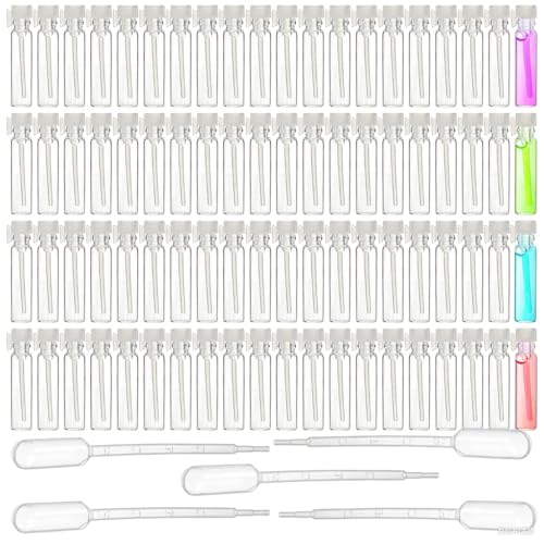 200Pcs Mini 1ml Clear Glass Perfume Sample Bottles with 5 Droppers, Empty Refillable Cologne Decant Bottles, Travel Tester Vials for Fragrance, Essential Oils, DIY Liquids