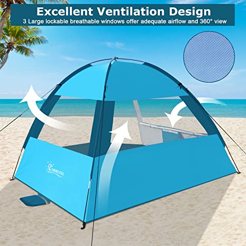 Commouds Beach Tent Sun Shade For 3-4 Person, Upf 50+ Beach Sun Shelter Outdoor Canopy, Lightweight, Easy Set Up And Carry #TOP3