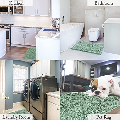 Miulee Bathroom Rugs And Mats Set, 2 Pieces Non Slip Thick Bath Mats Soft Chenille Bath Rugs Water Absorbent Washable Plush Shaggy Carpet For Bathroom Indoor Entryway,17X24 Inches, Aqua #TOP6