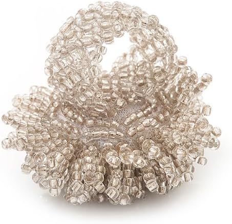 Avalaya Large White Transparent Glass Bead Flower Stretch Ring, White / Ivory - Image 4