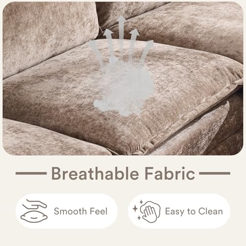 Karl home 87" Sectional Couch 2-Seat Deep Sofa Couch with Ottoman Modern L Shape Sectional Sofa Chenille Upholstered for Living Room, Apartment, Studio, Office, Light Brown - Image 5