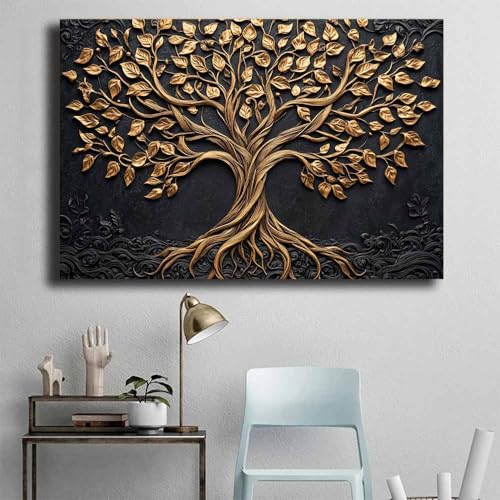 Arbre de vie decoration murale tableau doré pour une chambre moderne - 4