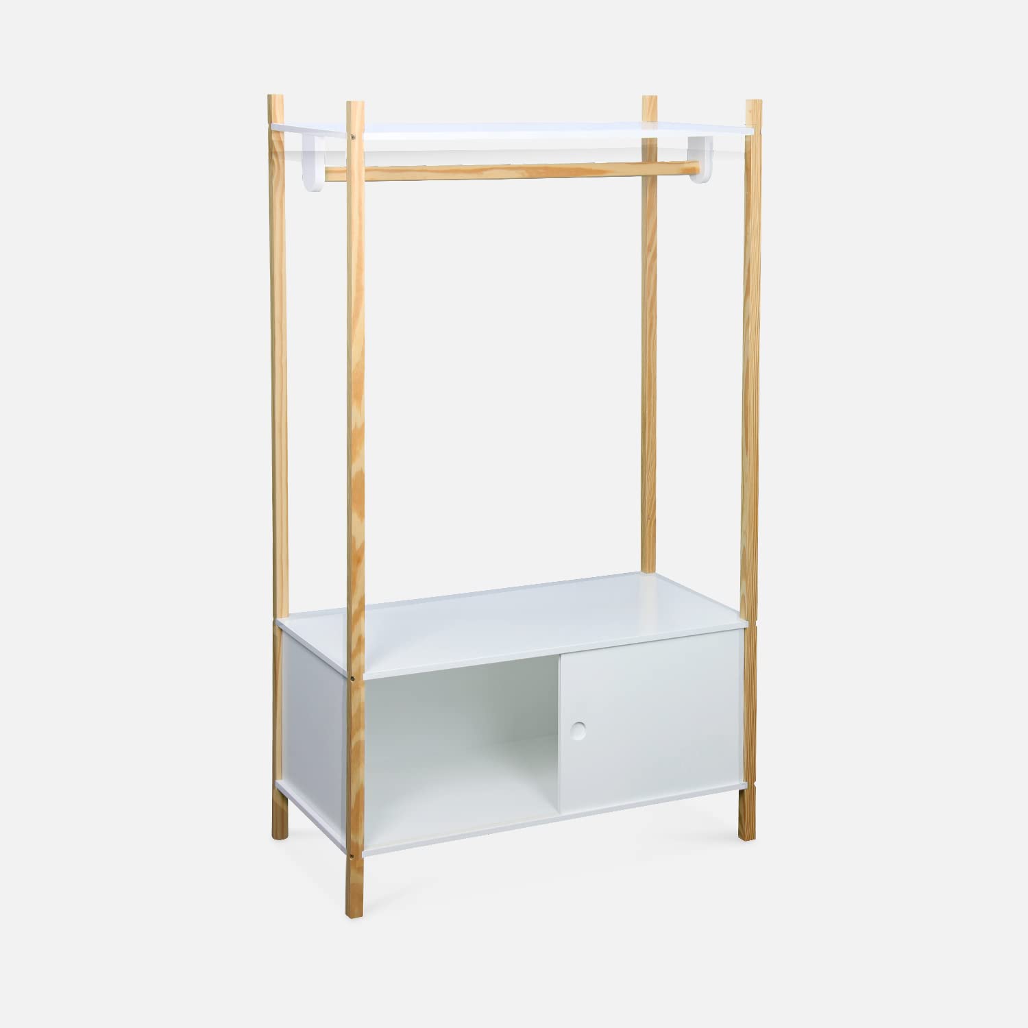 Alice's Home - Penderie pour Enfants - Tobias - Deux Portes coulissantes et Portant Bois Massif en pin Naturel Blanc. 80X40X136.5CM