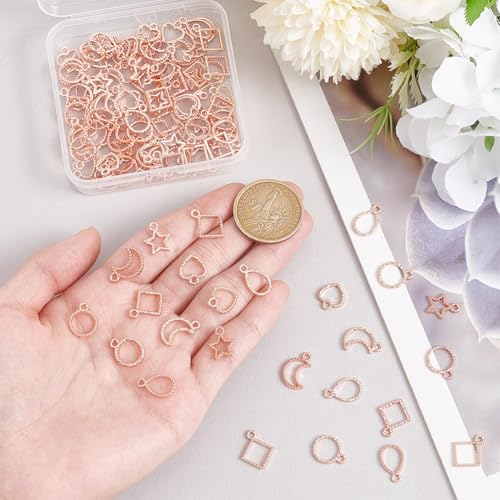 AHANDMAKER 120Pcs Open Back Bezel Charms, 12 Styles Rose Gold Hollow Frame Charms - Image 3