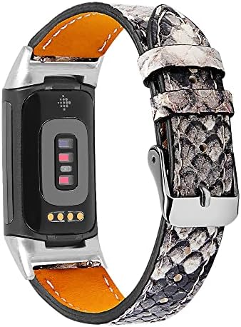 AISPORTS Leather Strap Compatible with Fitbit Charge 5 Strap for Women Men, Soft Breathable Leather Sport Wristband Metal Classic Buckle Bracelet Replacement Strap for Fitbit Charge 5 Activity Tracker