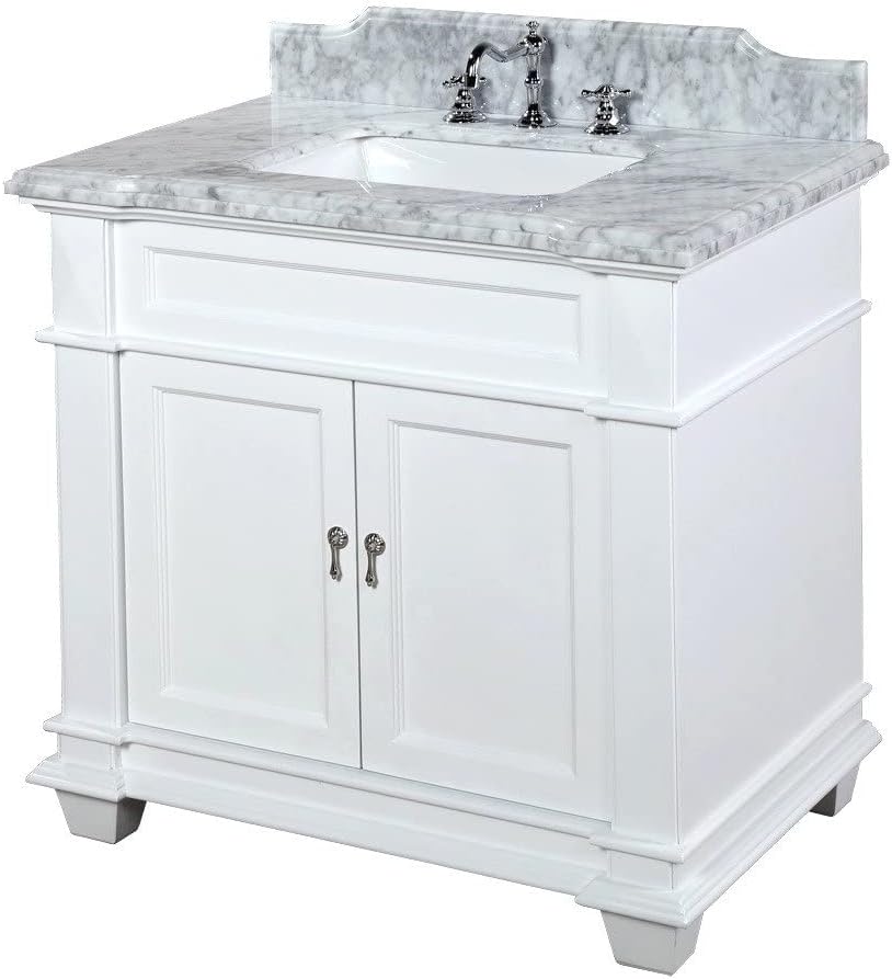 Elizabeth 36-inch Bathroom Vanity (White/Carrara): Includes White Cabinet with Authentic Italian Carrara Marble Countertop and White Ceramic Sink