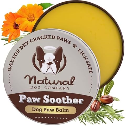 Natural Dog Company Paw Soother Balm for Dogs 1 oz Tin, Organic Soothing & Moisturizing Relief for Dry, Cracked Paws, Winter Healing Relief, Gentle & Lick-Safe Cover