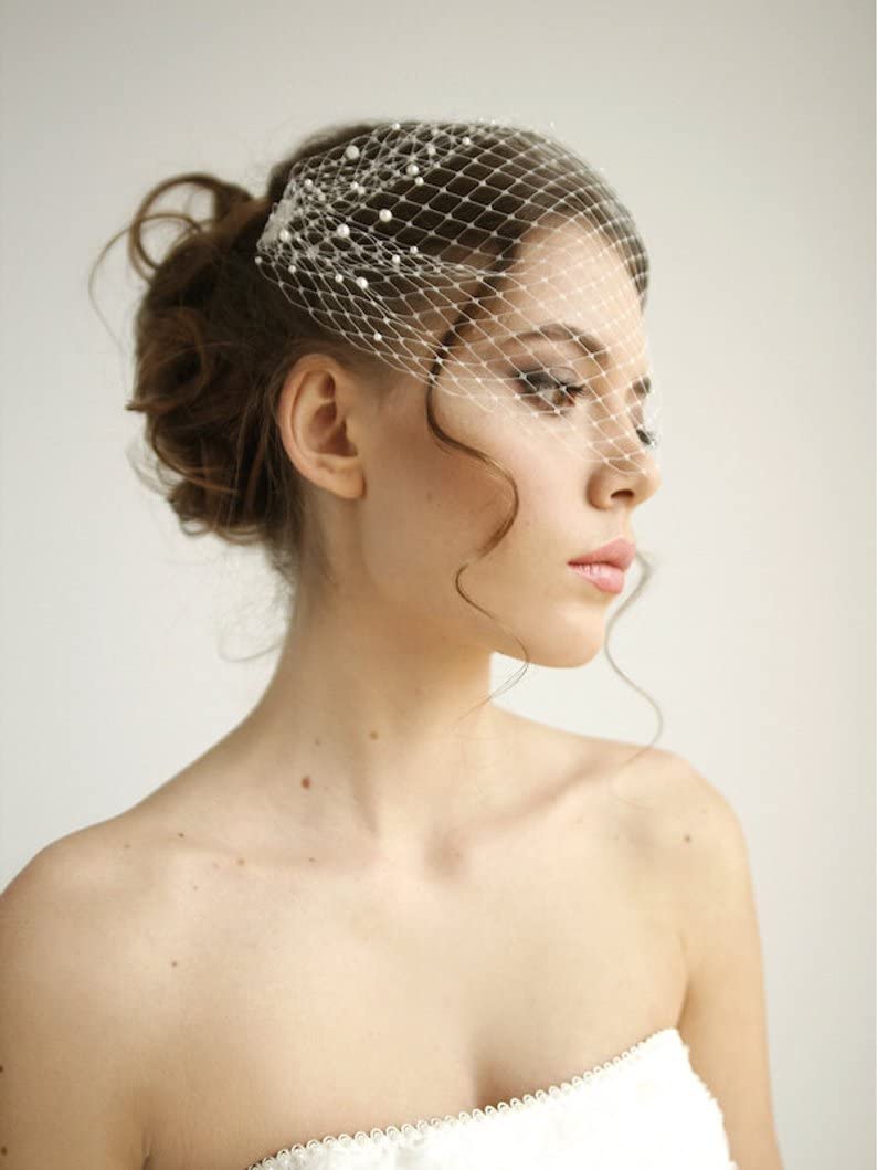 Braut Vogelkäfig Gesicht Schleier for Frauen Hochzeit Party Hüte und Fascinator Haar Zubehör(Ivory)