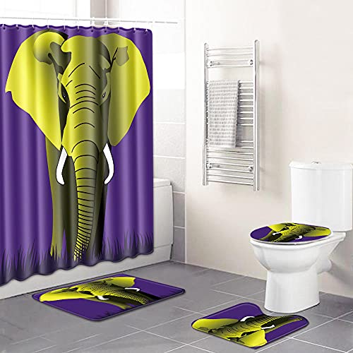 Wc Deckelbezug Elefant Badezimmer Vorhang Badezimmer Pad Vier-Teiliges Umarmungs-Bodenbelagset-Elefant 25_45 * 75…